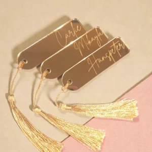 Name tags, gold tassel, wedding favours