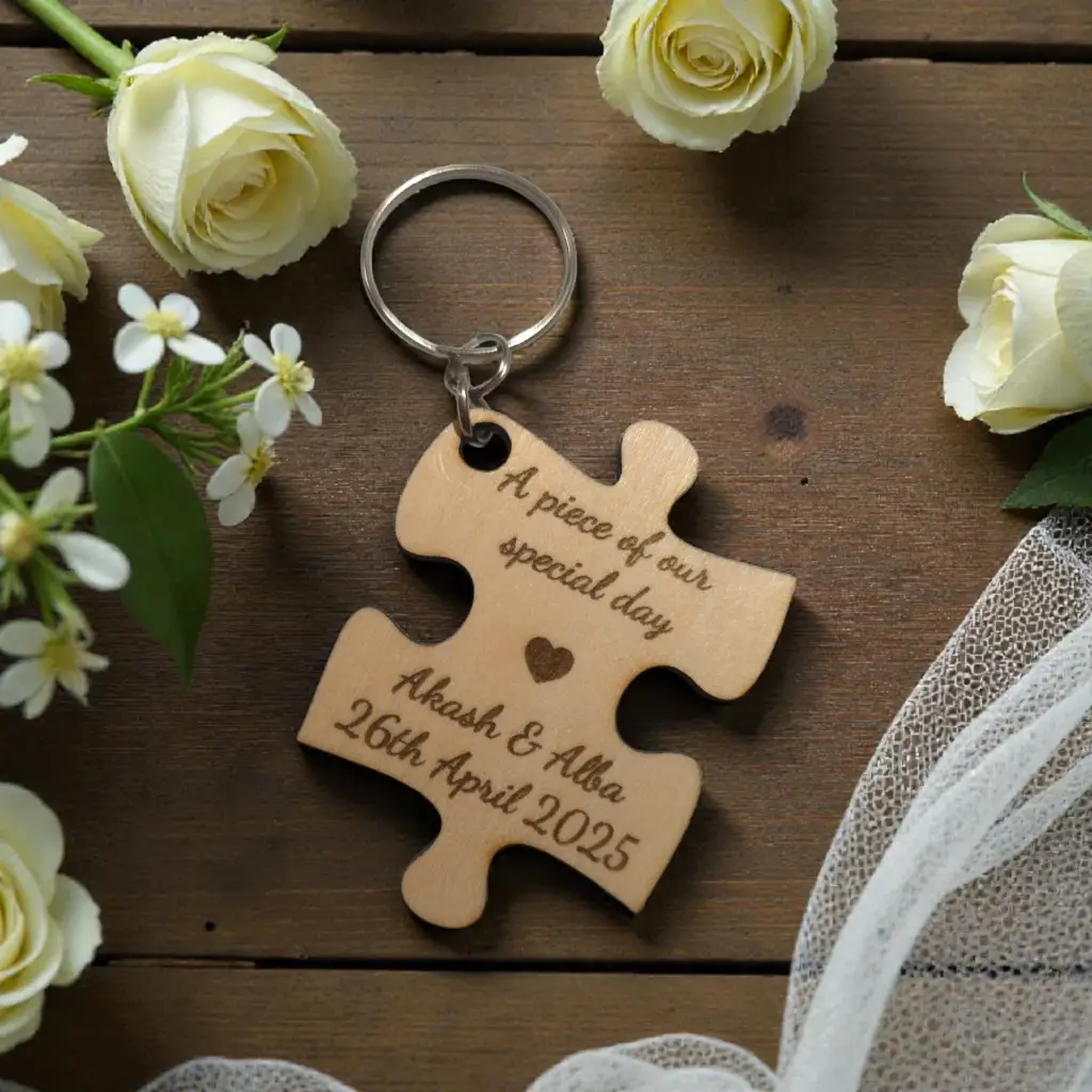 Personalized Wood Puzzle Keyring, Custom Engraved Keychain, Wedding Guest Favor, Teacher Thank You Gift, Baptism Keepsake, Family Piece Gift