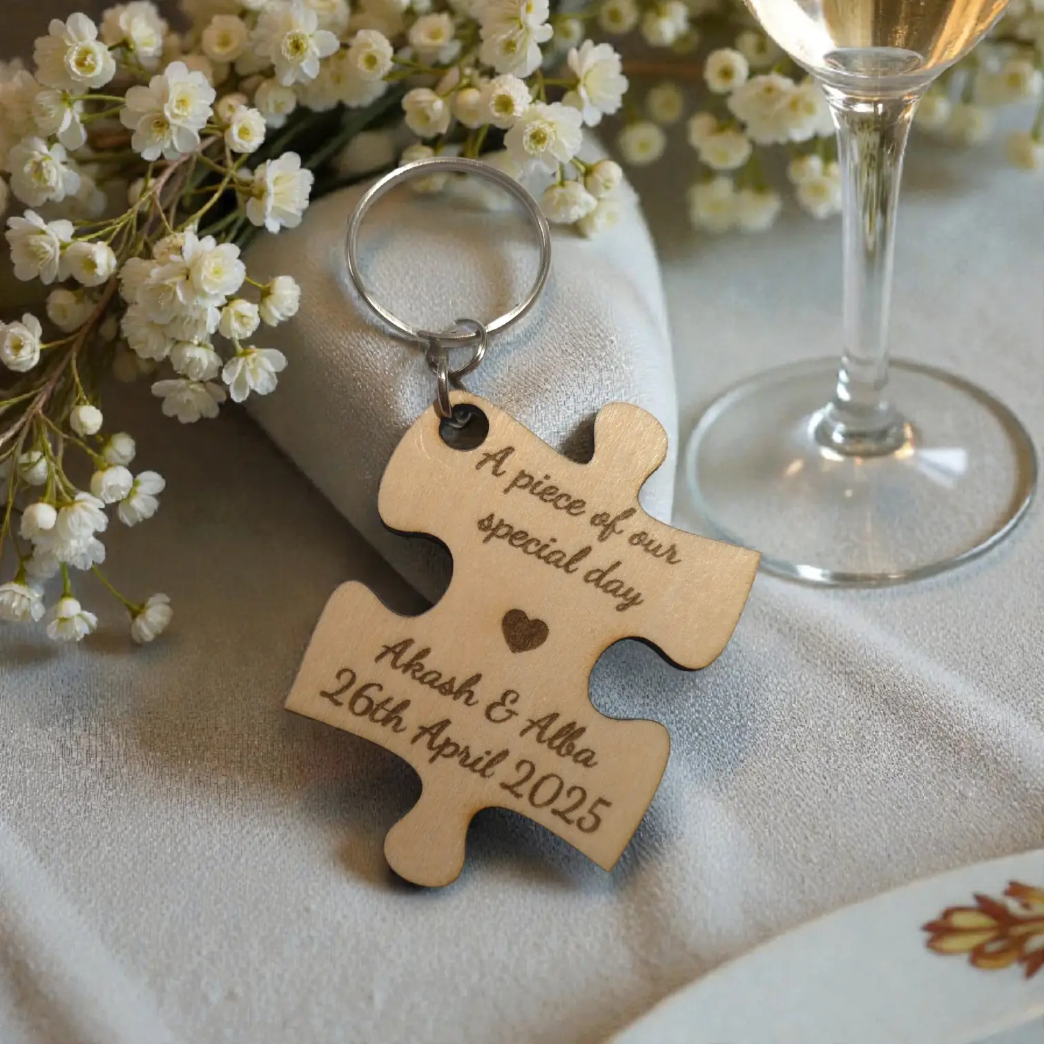 Personalized Wood Puzzle Keyring — affordable personalised favours