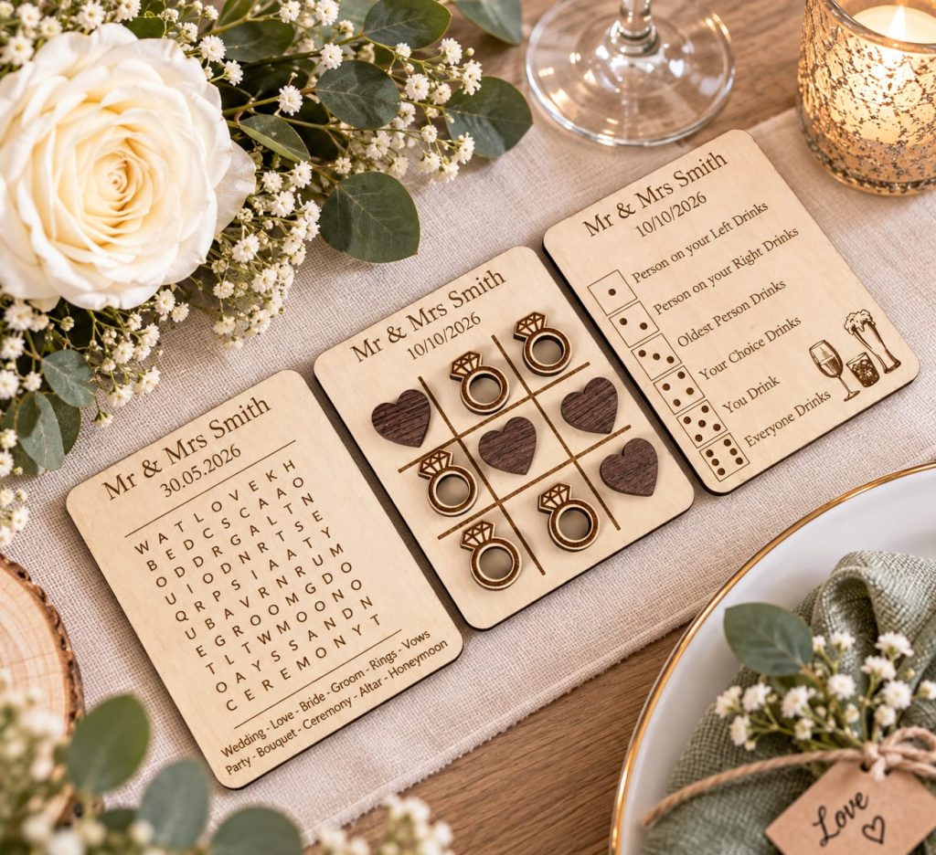 3-in-1 Personalized Wooden Wedding Party Games