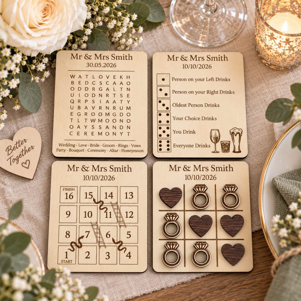 4-in-1 Personalised Wooden Wedding Party Games