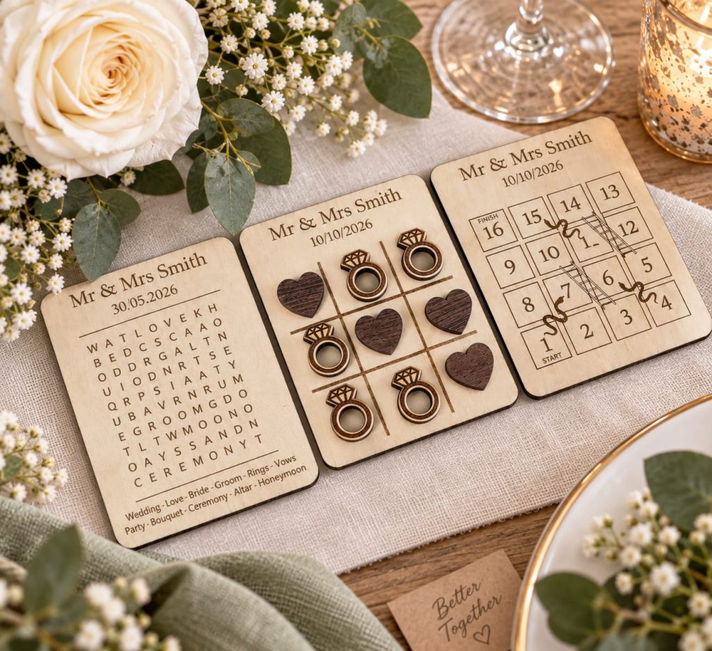 3-in-1 Personalized Wooden Wedding Party Games