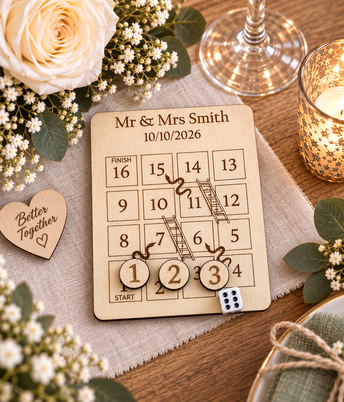 3-in-1 Personalized Wooden Wedding Party Games